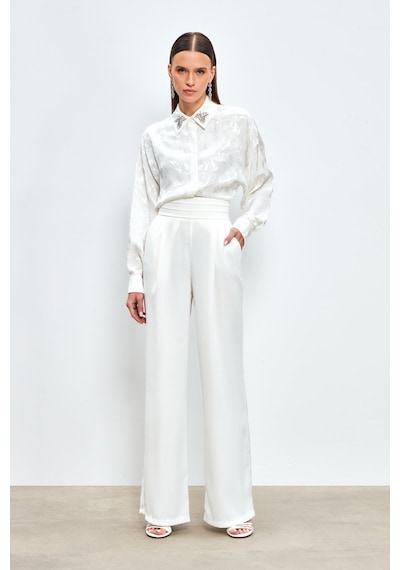 Sateen Cepli Salaş Saten Pantolon - Ekru