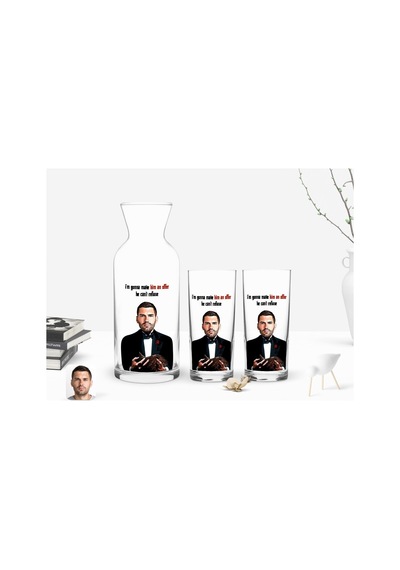 Kişiye Özel Renkli Baskılı Godfather Baba Karikatürlü İkili Rakı Bardağı Ve Karaf Hediye Seti-7