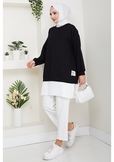 Bestenur Arma Detay Piliseli Oysho Tunik 1627 - Siyah Siyah