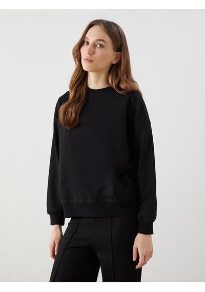Lcw Modest Siyah Bisiklet Yaka Oversize Kadın Tesettür Sweatshirt