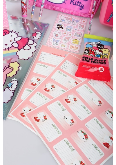 X Dekomus Heart Key Collection Hello Kitty Lisanslı Full Kırtasiye Seti İlkokul Çantası,beslenme Kabı,matara Açık Gri