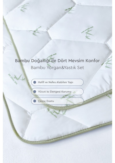 Yataş Bambu Çift Kişilik Yorgan - Yastık Set Beyaz