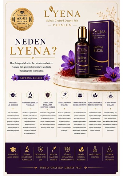 Lyena Premium Saffron Elixir Safran Yağı Cilt Bakım Serumu 50 Ml Canlı Ve Parlak Görünüm Destekleyici Serum