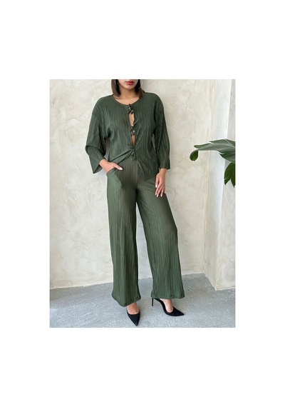 Verymoda Piliseli Pantolon Haki