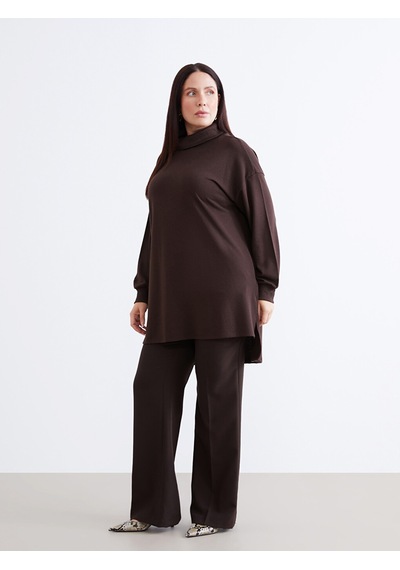 Lcw Everyday Kahverengi Balıkçı Yaka Oversize Kadın Tunik
