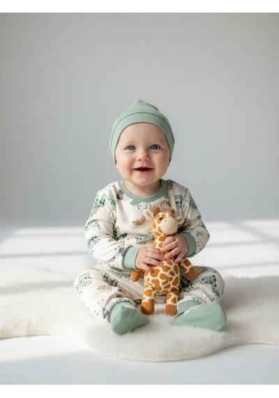 Zekids Çocuk Safari Desenli Pamuklu Pijama Takım 6-9 Ay 6 Yaş Aralığı -16847 Çok Renkli