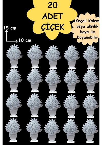 Vazo Cicek 20 Li Vazolu Çiçek Ahşap Oyuncak Aktivite Karne Hediyesi Yaz Okulu Kreş Anaokulu