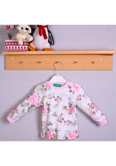 Candar Büyük Çiçek Desenli Kız Bebek Eşofman Takımı %100 Pamuk Pembe
