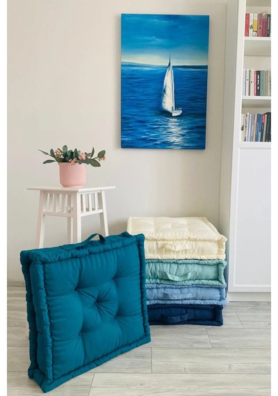 Fransız Minder - 60x60 Balkon Ve Bahçe İdeal Yer Minderi Lacivert