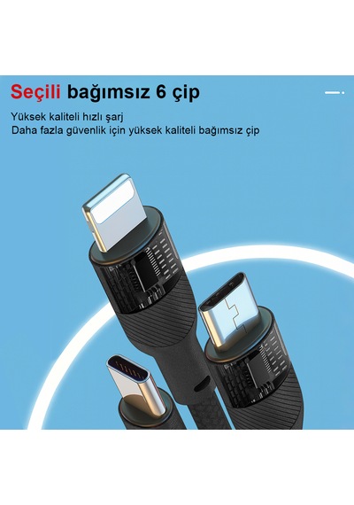 Ultra Dayanıklı 3 Lü 66w Şarj Kablosu 6a 6 Çip 2000 Kez Bükülmeye Dayanıklı 1.2 Metre 1.2M 3ın1
