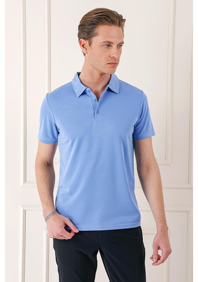 Efor Slim Fit Düğmeli Polo Yaka Pamuklu Mavi Tişört Ts 879 Mavi
