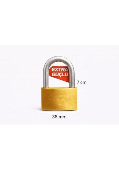 38 Mm Asma Kilit Anahtarlı Kilitleme Sistemi, Dayanıklı Metal Gövde, Güçlü Yapı, Kapı, Dolap, Depo, Raf, Zincir Ve Genel Güvenlik Kullanımı İçin Uygun