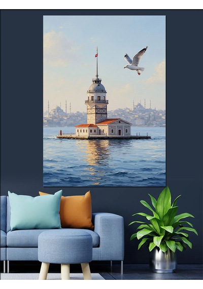 Ahşap Tablo İstanbul Kız Kulesi Ve Martılar