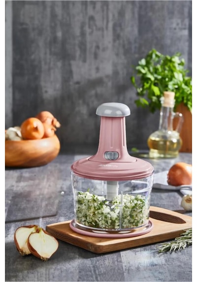 Büyük Paslanmaz Çelik Bıçaklı Üstten Basmalı El Rondosu Blender Soğan Sebze Doğrayıcı Çok Renkli