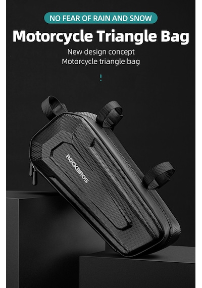 Rockbros 1.5 L Motosiklet Koruma Demiri Yan Çantası - Suya Dayanıklı Sert Üçgen Çanta Alüminyum - Siyah