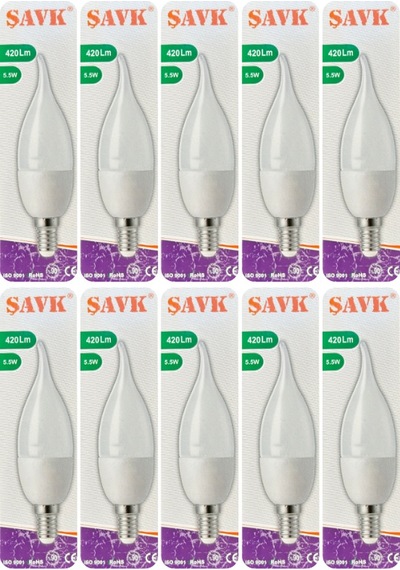 10 Adet Şavk 5,5w 37w Beyaz Işık 6500k E14 Duylu İnce Duy Led Kıvrık Ampul