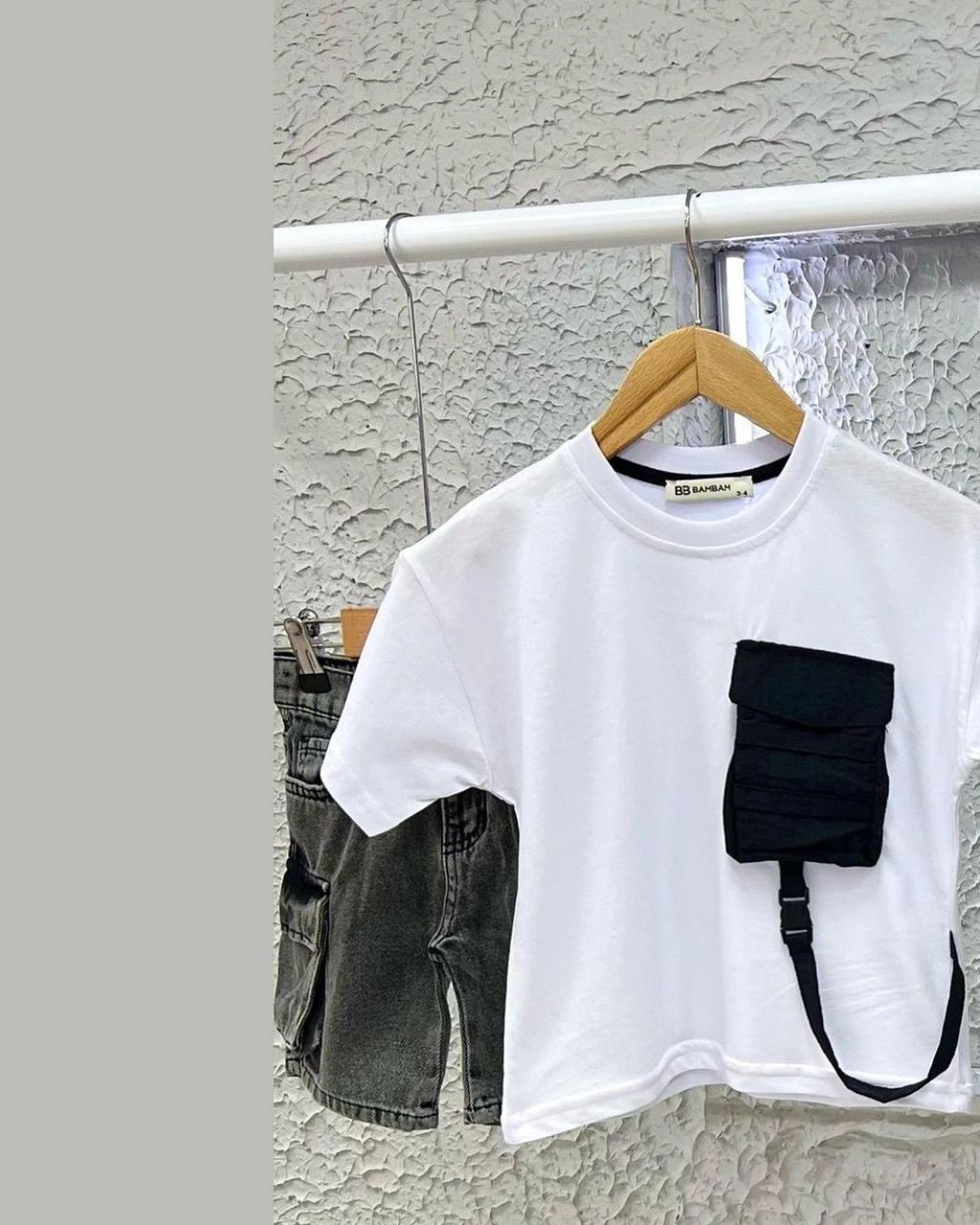 Cg Kids Paraşüt Cep Detaylı T-shirt Komando Cepli Jean Erkek Çocu Beyaz