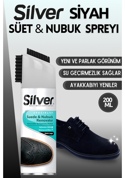 Silver Süet ve Nubuk Yenileyici Sprey Boya Su İtici Etkili Siyah 200ML Beyaz