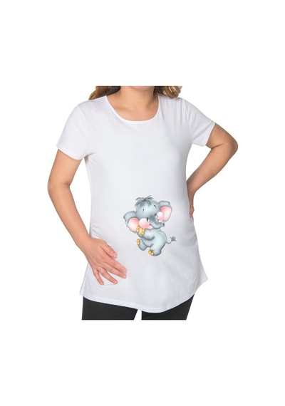 Bk Gift Bebek Fil Tasarımlı Beyaz Hamile Tişört-3