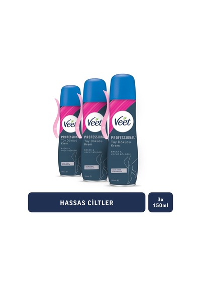Veet Professional Tüy Dökücü Krem Sprey Bacak&vücut Bölgesi Hassas Ciltler 150ml X3