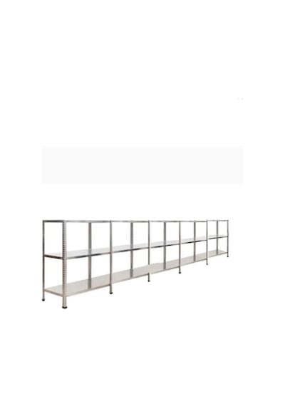 3 Katlı 5'li Bitişik Galvaniz Çelik Raf Arşiv Depo Kiler Rafı 43x93x250cm Gri