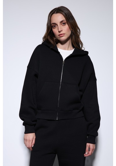 Antioch Fermuarlı Kapüşonlu Kadın Sweatshirt Siyah