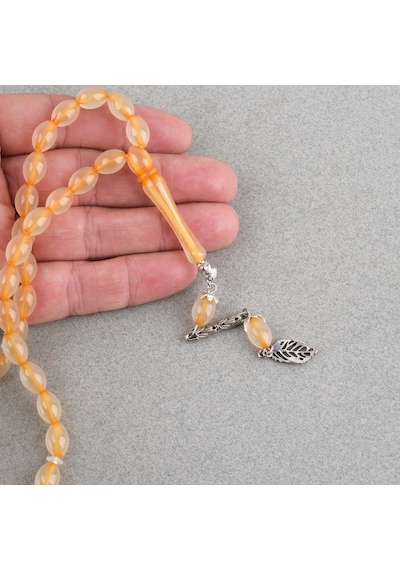 Kedigözü Toz Kehribar Alpaka Püsküllü Beyzi Kesim 7x11mm Tesbih Turuncu