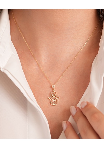 Debora Jewelry 14 Ayar Altın Taşlı Fatma Ana Eli Kolye