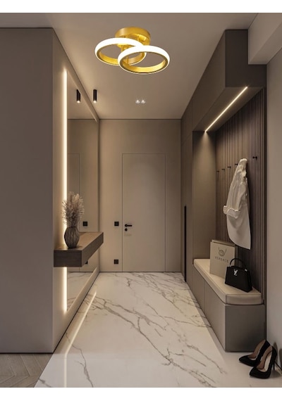 Eskitme İkili Yuvarlak 3 Renk Beyaz&sarı&günışığı Led Avize Eskitme - Gold