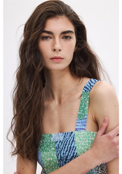 Sherin Mint Gipe Detaylı Midi Elbise-mint