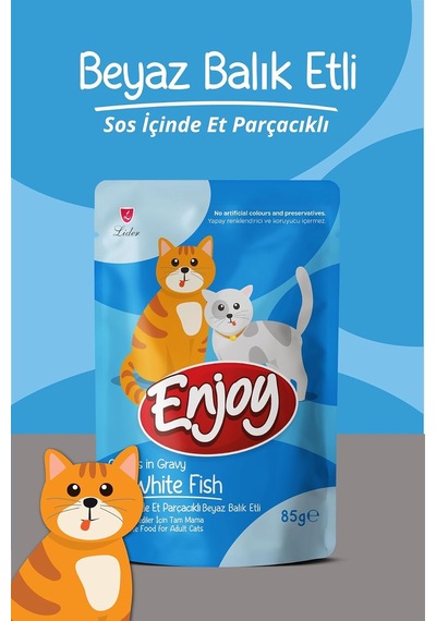 Enjoy Kedi Konserve Maması, Beyaz Balıklı Etli, 85g, 22 Adet