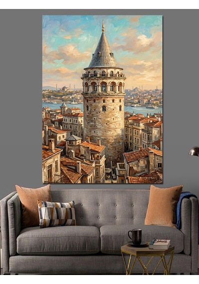 Galata Kulesi İstanbul Şehir Panoraması Dekoratif Kanvas - Mdf Ahşap Tablo