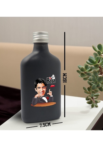 Bk Gift Kişiye Özel The Baba Karikatürlü Antrasit Tasarım Cam Şişede Kolonya 200 Ml & Siyah Metal Roller Kalem Hediye Seti-4, Babaya Hediye, Babalar G