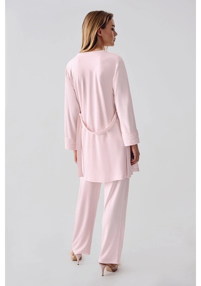 Feminight Freshness 321 Kadın Sabahlıklı Pijama Takımı Pembe
