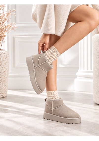 Dabab Shoes Kardelen Kadın Vizon Lüks Süet İçi Kürklü Sıcak Astarlı 5 Cm Kalın Tabanlı Kısa Bot Kar Botu