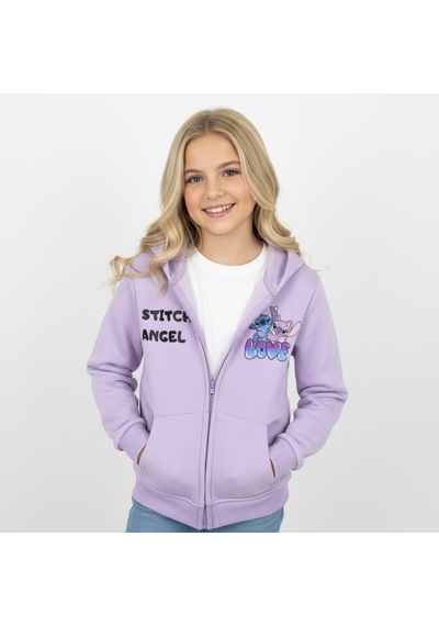 Fermuarlı Kapüşonlu Stitch Kız Çocuk Sweatshirt LİLA