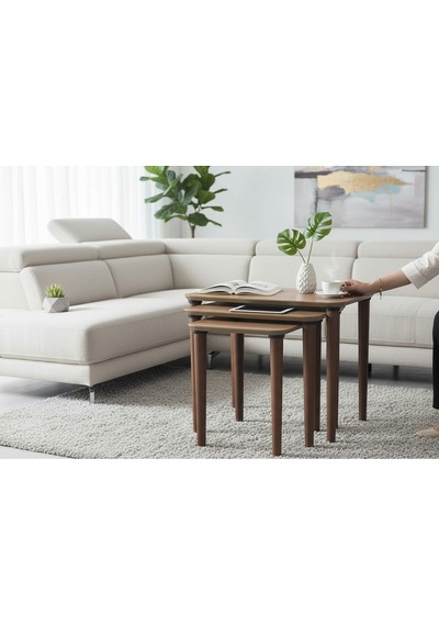 Msy Home Venüs Modern 3 Lü Zigon,orta,yan Sehpa Mdf İç İçe Geçen Pratik Sehpa Seti Kahverengi