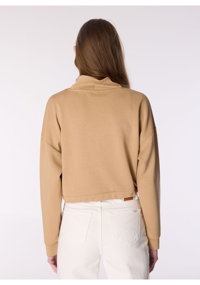 Mustang Bej Kadın Dik Crop Baskılı Sweatshirt M4wl-swt-1006