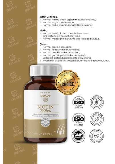 Erbatab Biotin Takviye Edici Gıda 60 Kapsül