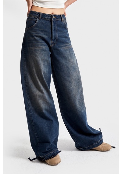 it's basic Kadın T.kot Rengi 2w5-8 Straight Palazzo Fit Paçası Bağcıklı Süper Bol Kesim %100 Koton Denim Jean