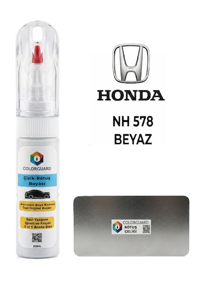 Honda Nh 578 Beyaz İğneli Ve Fırçalı Özel Tasarım Şişe Rötuş Boyası Ve Profesyonel Rötuş Çeliği Seti
