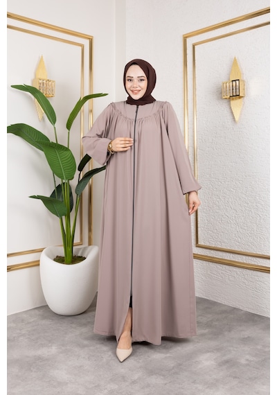 Nevayla Moda Ön Ve Arka Robalı Ferace - Bej / F0142 Bej