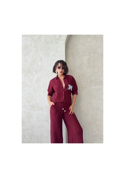 Verymoda Kelebek Detaylı Plise Gömlek D2782 Bordo