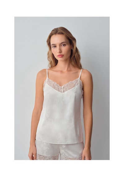 Suwen Bride Dantelli İnce Askılı Pijama Üstü Wsh11110073036 Ekru