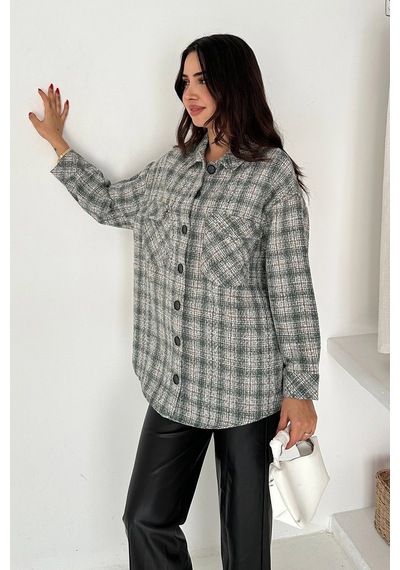 Asprin Fashion Çift Cep Ekose Gömlek Yeşil Yeşil