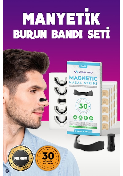 Wealtivo Premium Siyah Manyetik Burun Bandı Seti 30'lu