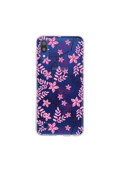 Samsung Galaxy Uyumlu M10 Kapak Floral Pembe Tasarımlı Şeffaf Silikon Kılıf