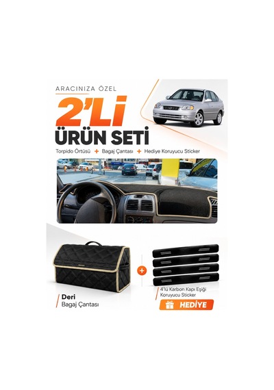 E-biz Hyundai Accent Admire-milenium 2000-2006 Uyumlu Torpido + Deri Çanta - Siyah-bej - Hu009