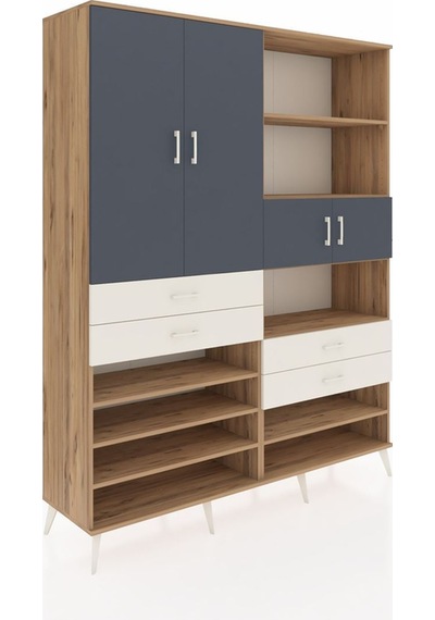 Hyperion Gardrop 11 Raflı 4 Çekmeceli 4 Kapaklı 176x44x221 Çam-antrasit/aytaşı Beyaz Hyperion Gardrop 11 Raflı 4 Çekmeceli 4 Kapaklı 176x44x221 Çam-antrasit/aytaşı Beyaz
