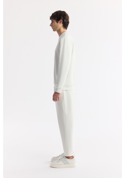 Avva Erkek Beyaz Bisiklet Yaka Baskılı Bi-stretch İnterlok Regular Fit Sweatshirt A51y1235